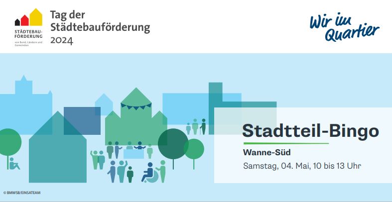 Am Samstag, 4. Mai, ist Tag der #Städtebauförderung.  Die Stadt Herne nimmt mit einem #StadtteilBingo im Projekt-Gebiet Soziale Stadt Wanne-Süd teil. Bingo-Karten zum Erkunden des Stadtteils gibt es von 10 bis 13 Uhr im Stadtteilbüro, Hauptstraße 178. 
➡️ herne.de/Meldungen/News…