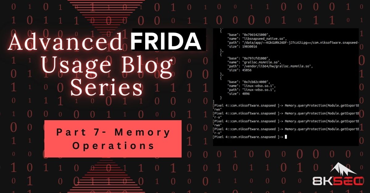 Do you know how to use Frida for memory manipulation operations using Javascript API and analyze Native Android libraries? Read 8ksec.io/advanced-frida… to find out. #Frida #api #memoryoperations #Androidsecurity  #MobileSecurity #CyberSecurity