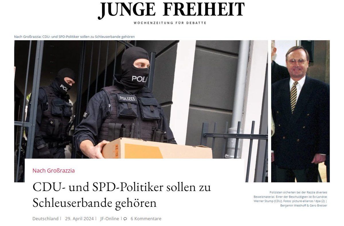 🤢Unter den mutmaßlichen Mitgliedern der Schleuserbande, die vorvergangene Woche im Rahmen einer Großrazzia in NRW aufflogen, sind auch prominente Mitglieder der nordrhein-westfälischen CDU und SPD. jungefreiheit.de/politik/deutsc…