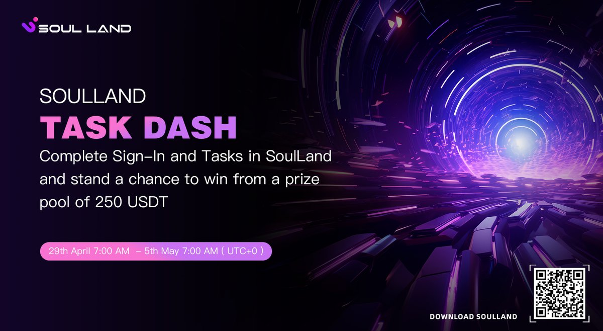 Did you enjoy the thrill of our Galxe quest yesterday? Well, get ready for another adrenaline-pumping event! 🚀 Introducing SoulLand Task Dash - where the action continues! 🎉 —— The new Sign-in Feature we just launched last week! 💫

🏆 Prize Pool :
Total 250 USDT prize pool +…