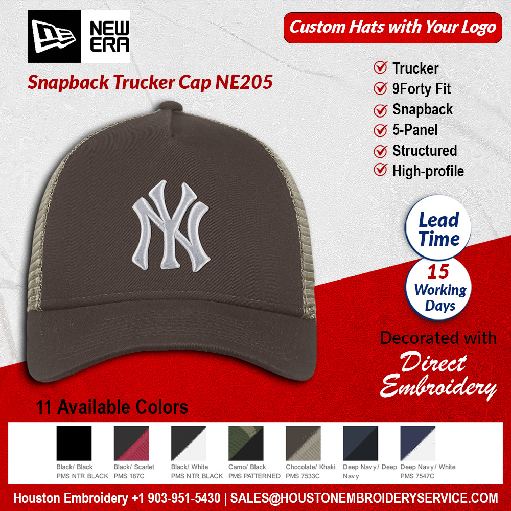 New Era Snapback Trucker Cap NE205

houstonembroideryservice.com/new-era-snapba…

Trucker - 9Forty Fit - Snapback - 5-Panel - Structured - High-profile

#truckerhat #fittedhats #baseballhat #dadhats #golfhat #snapbackhat #customcaps #customcapsinbulk #customembroideredcaps #customhats