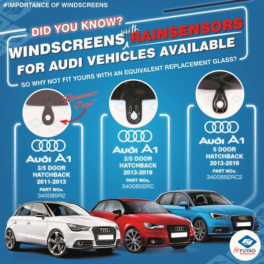 Windscreens with Rainsensors For Audi Vehicle Available,
so why not fit yours with an Equivalent Replacement Glass?
#suppliertothetrade