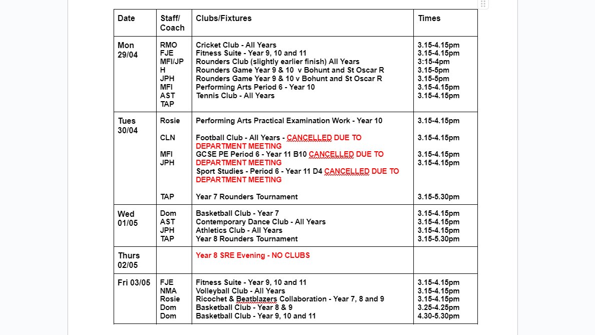 Clubs and Fixtures this week @WorthingHigh