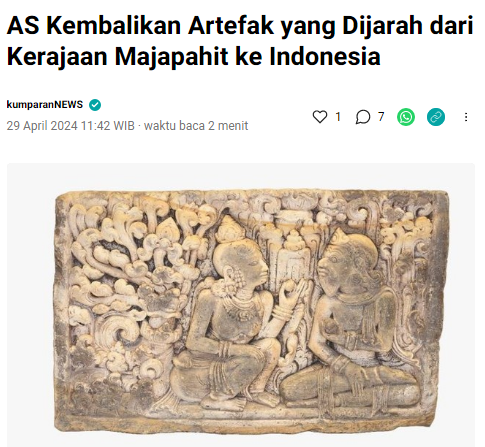 30 artefak kuno yang dijarah dari Kamboja dan Indonesia. Mereka menyebut hal ini sebagai upaya untuk menghormati kekayaan budaya negara Asia Tenggara. kumparan.com/kumparannews/2…