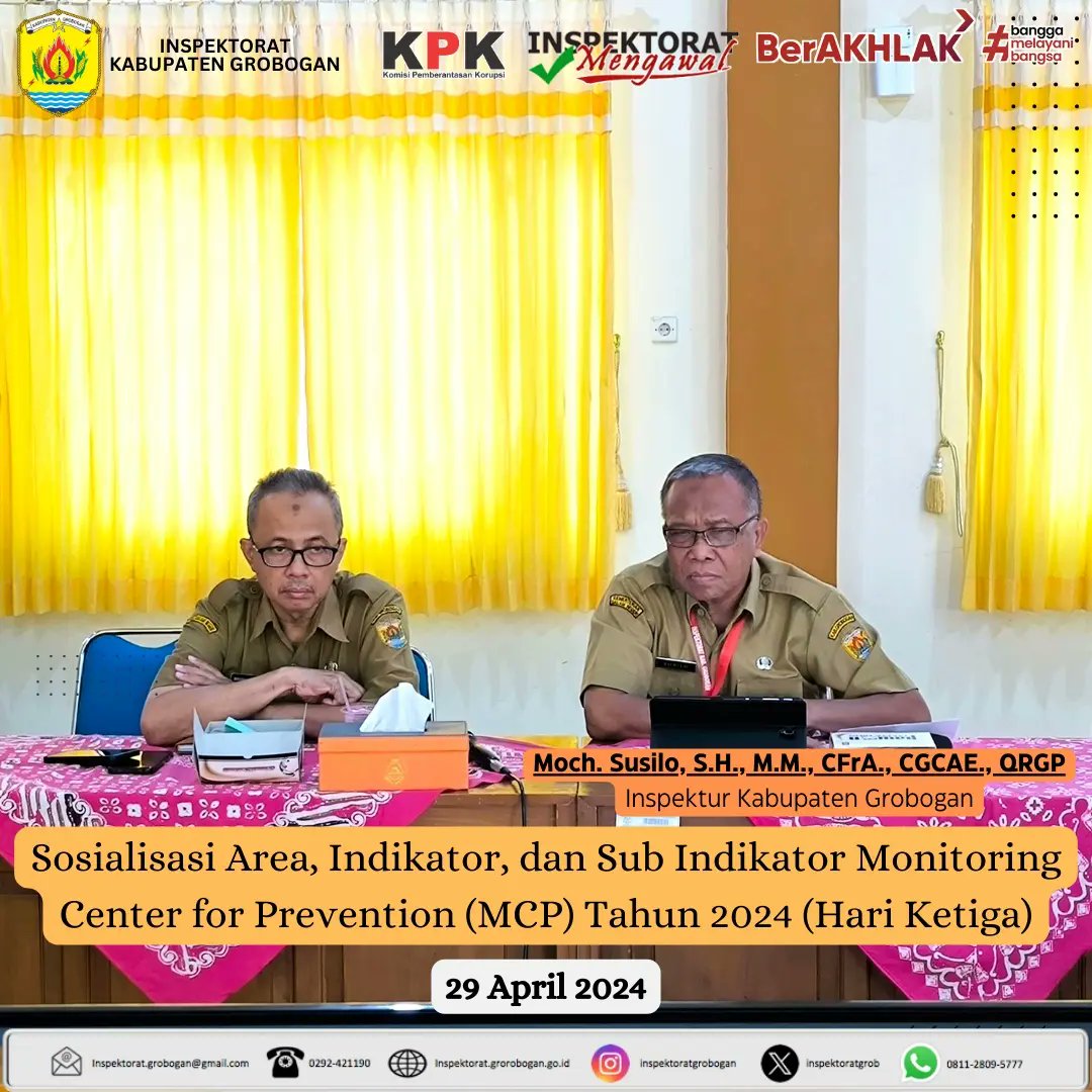 inspektoratgrob's tweet image. Hari ketiga sosialisasi Area, indikator, Dan sub indikator MCP  2024 scra online di Aula Inspektorat Kab.Grobogan, 29/04/24. Pembahasan meliputi area Perencanaan APBD  Penganggaran APBD, Dan Pengelolaan BMD, diikuti oleh OPD terkait.
@MochSusilo1
 #mcpkpk2024 #kpkri #inspektorat