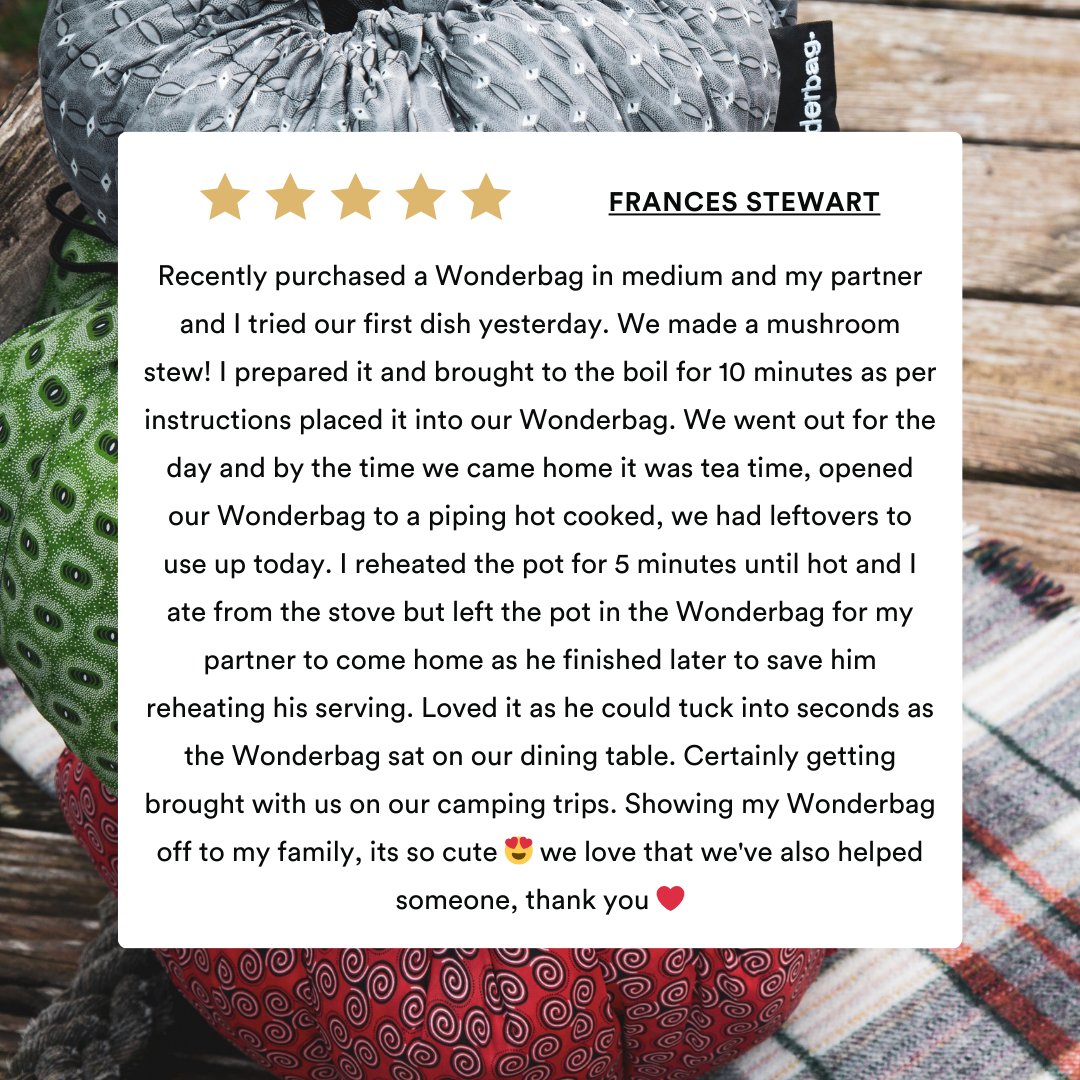 Thank you, Frances for the wonderful review! We are so glad you love your #Wonderbag! We love to hear what our customers have to say & that they find their Wonderbags so useful. Feel free to share your review with us by commenting on this post or leave us a review on Facebook.