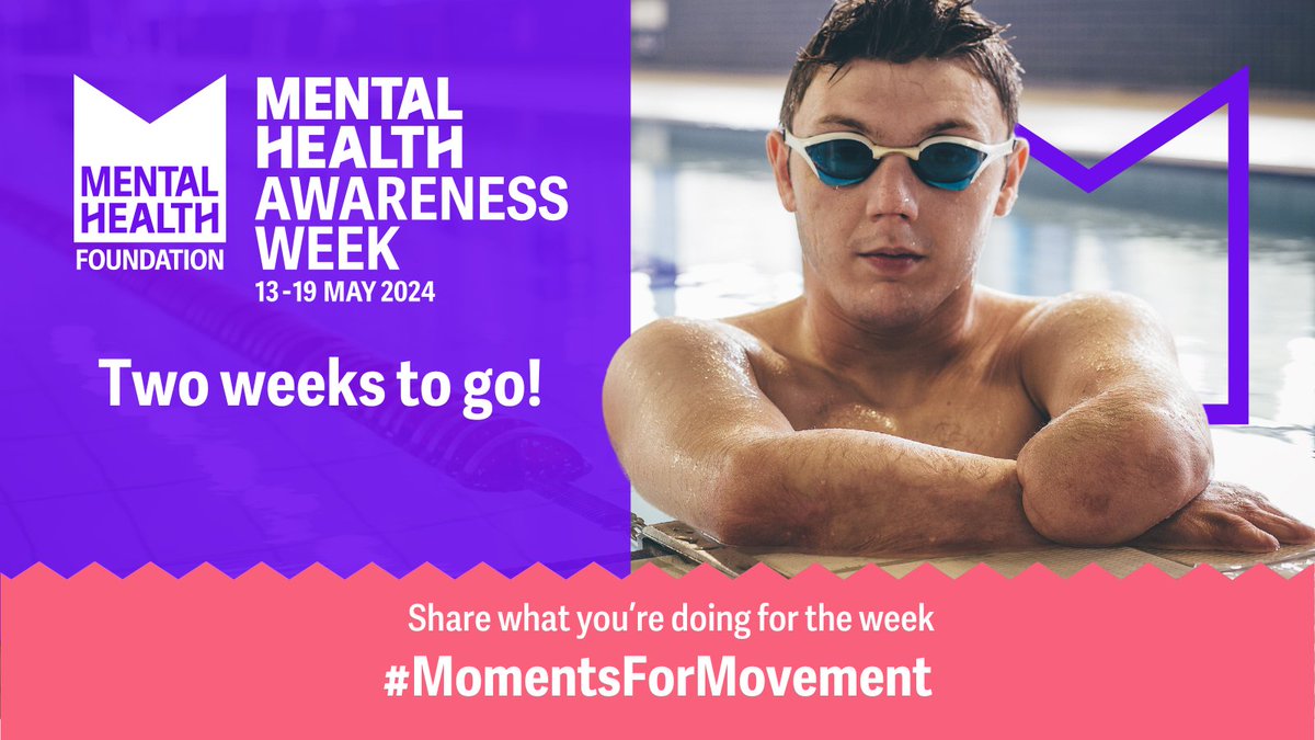 Two weeks to go until #MentalHealthAwarenessWeek (13-19 May)! Are you planning to get moving more for your mental health? Visit our website for more information and resources to help you get the most out of the week 👉 mentalhealth.org.uk/mhaw #MomentsForMovement