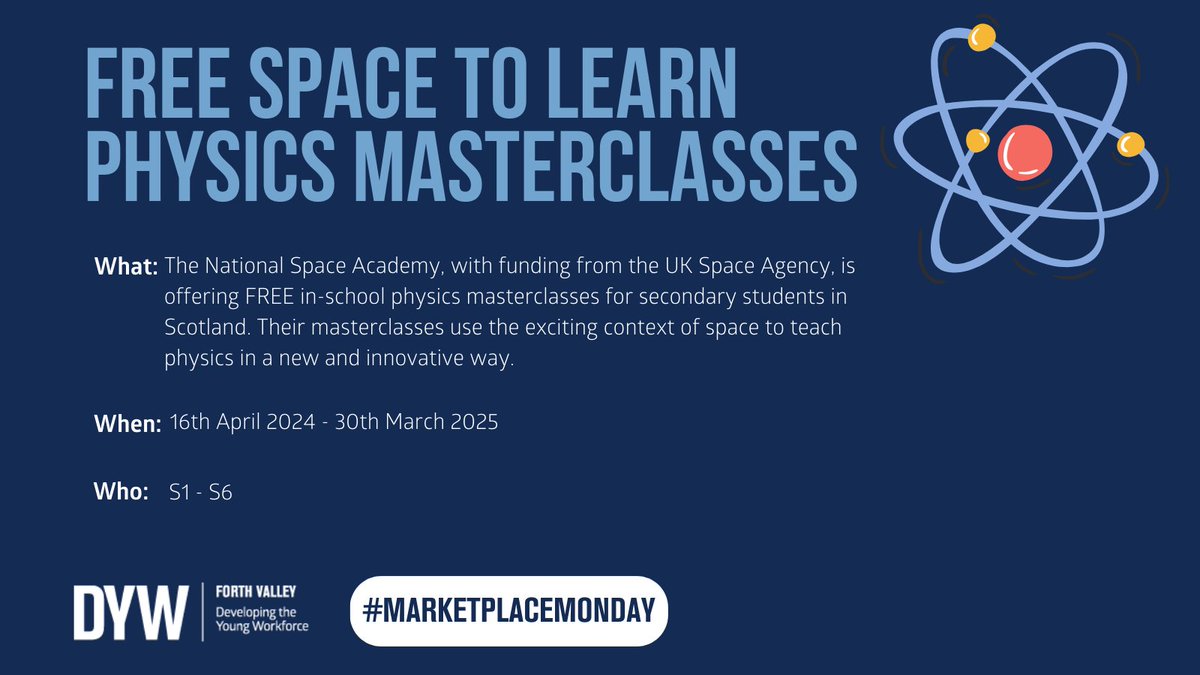 Teachers📢 The @UKSpaceAcademy is offering FREE in-school physics masterclasses for secondary students in Scotland.    Their masterclasses use the exciting context of space to teach physics in a new and innovative way🙌 To know more: rb.gy/rtt73m #MarketplaceMonday