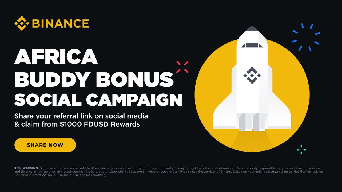 Hurray! #Binance is giving away $1000 in FDUSD rewards to our active referrers! 🎉

To enter:
🔸 RT &amp; Follow <a href="/BinanceAfrica/">Binance Africa</a> 
🔸Quote/Comment on this post with your #Binance standard referral link to qualify with #BinanceBuddyChallenge.

📍The top 50 #Binancians with the highest