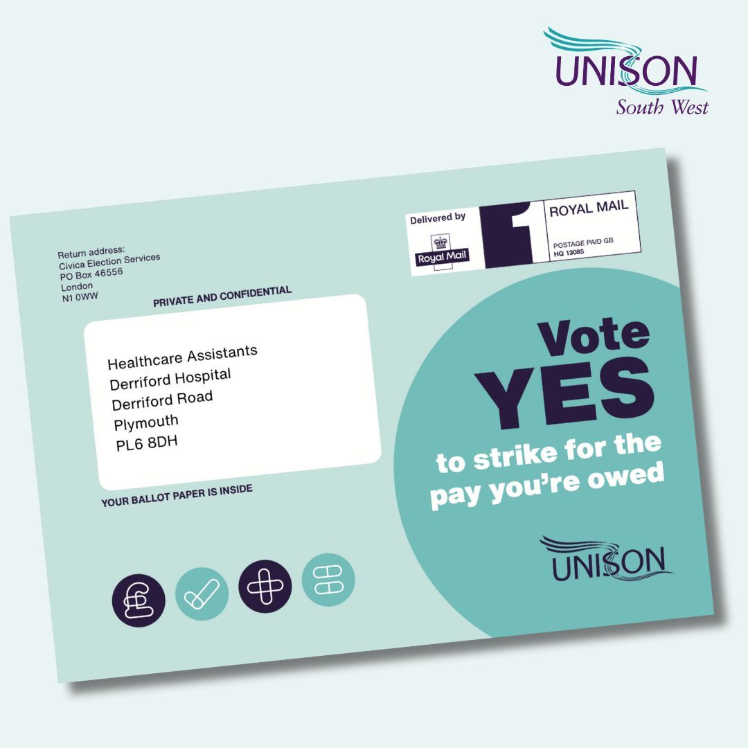 UNISONSW's tweet image. BALLOT OPEN 🚨

For too long healthcare assistants at Derriford Hospital have been paid at Band 2 whilst carrying out Band 3 work. 

It's time everyone was re-banded to the pay they deserve. 

It's time to vote for action.

#PayFairForPatientCare
