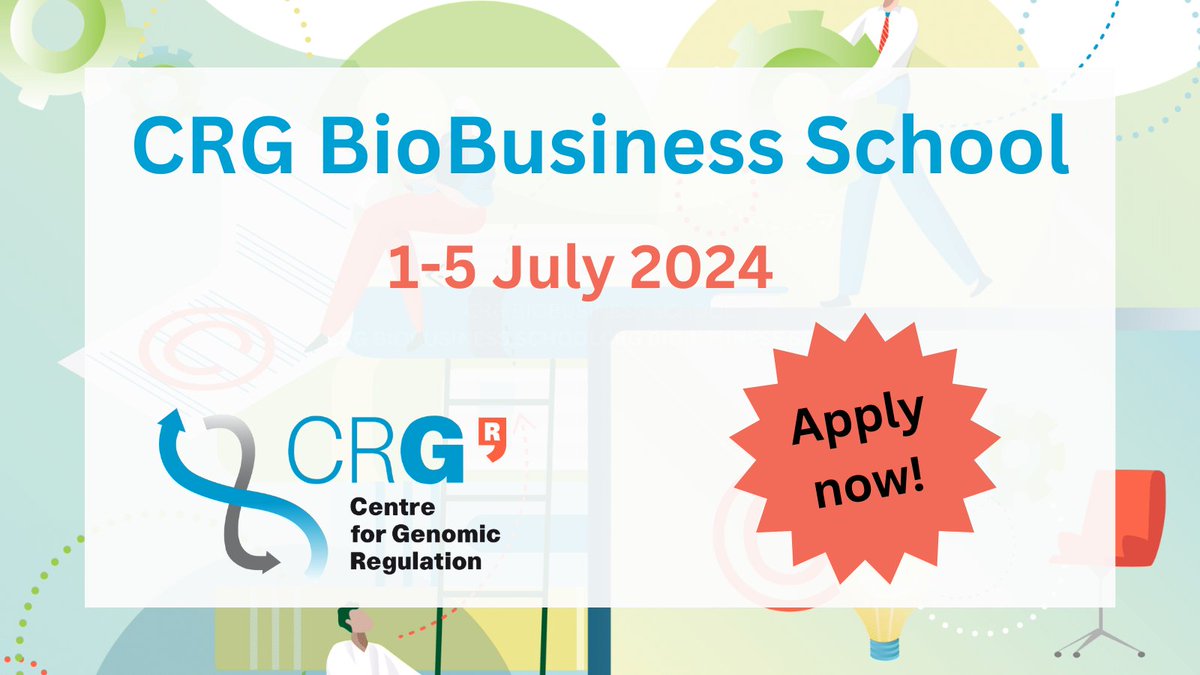 💡 Last days to register to the #CRG #BioBusiness School! A highly interactive process that takes scientists through an entrepreneurial immersion experience; instilling an entrepreneurial mindset to convert lab-ideas into business ones. 🔗 crg.eu/en/event/crg-b…