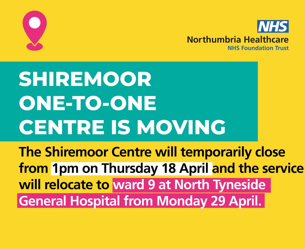 Today's the day our One-to-One Centre at Shiremoor reopens in its temporary new location. This service will be delivered from Ward 9 at North Tyneside General Hospital. You can find all the information you need to know on our website - ow.ly/cIAQ50RgiCv
