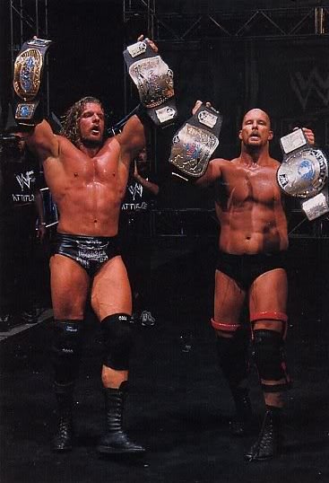 On this day in 2001, The Power Trip(@steveaustinBSR and @TripleH) won the WWF Tag Team Championship at Backlash #WWE #WWEBacklash #TagTeamTitles