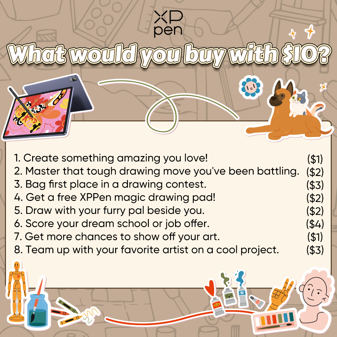 Hi artists! If you had $10, what would you buy? Let us know in the comments!🙌🙌

#art #xppen #xppentablet #magicdrawingpad #artist #artfun #inspiration #creativity #artdream #artwork