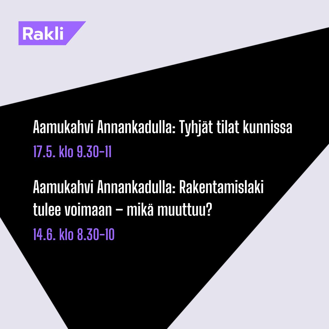 ☕ Tervetuloa touko- ja kesäkuun Aamukahveille Annankadulla! Aamukahvilla 17.5. kuullaan tuoretta tutkimustietoa kuntien tyhjistä tiloista, kun taas 14.6. perehdytään rakentamislain vaikutuksiin. Ilmoittaudu mukaan! 17.5.👉 lnkd.in/gMua4Dan 14.6.👉 lnkd.in/gHiifK9c