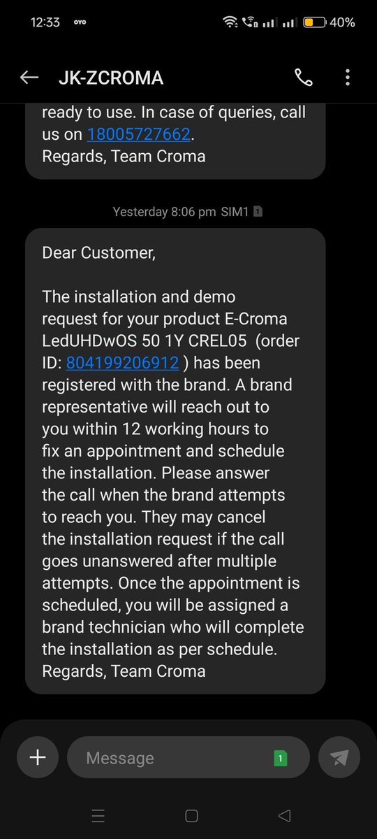 @cromaretail what is this first the delivery is given late by approx twice days. Now the installation also getting delayed for LED TV. Kindly confirm me with technician for installation asap else report to consumer court #consumercourt