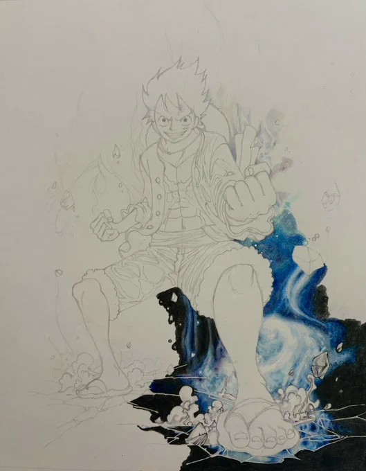 誕生日に間に合わせたいが、、、なかなか進まない。#ルフィ #onepiece #模写 