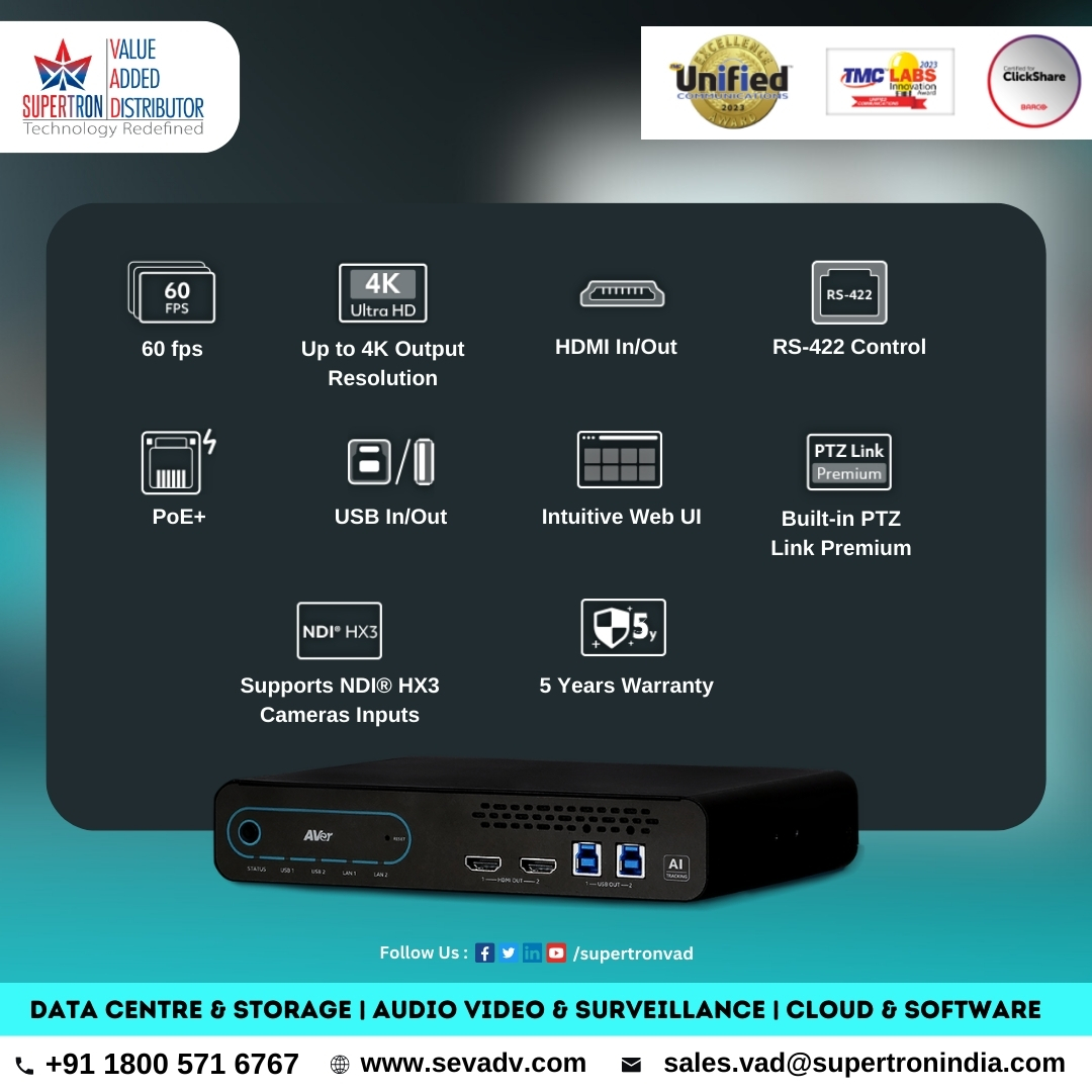 Experience the #Future of #Multimedia with #Aver #MT300 Matrix #Tracking Box! Unleash the #power of #4K resolution at #60fps with seamless #integration. 

#seplvad #AVer #oemsolutions #avs #dcs #Cloud #Audio #Video #AudioVideoSolution #Surveillance #CloudSoftware