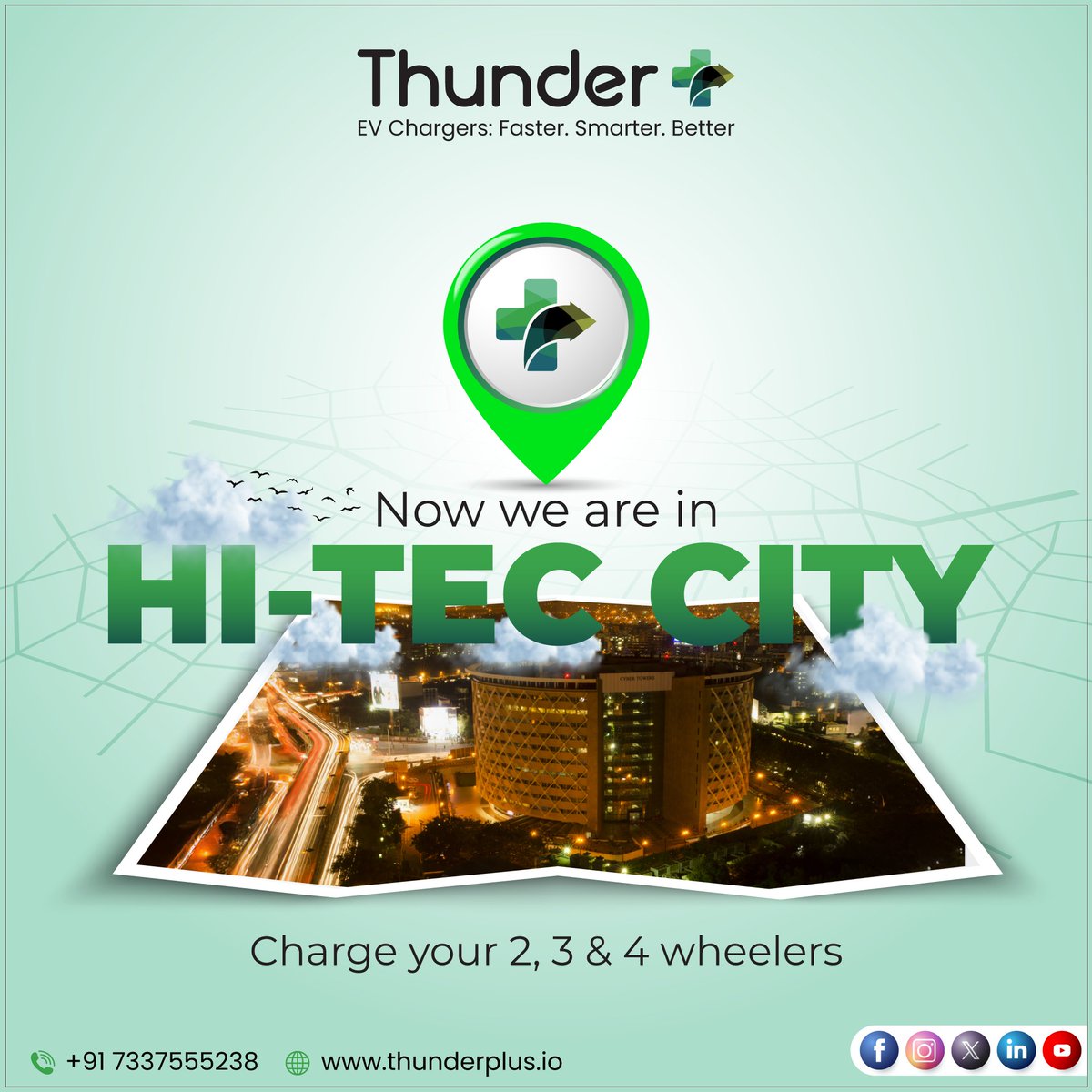 We're thrilled to announce our new ThunderPlus EV Charging Station in Hitec City, Hyderabad! Charge your 2, 3, and 4-wheelers with ease! 

Reach us at info@thunderplus.io or call us at 7337555238.

#ThunderPlus #EVCharging #ChargingStation #GrandOpening #HitecCity #Hyderabad
