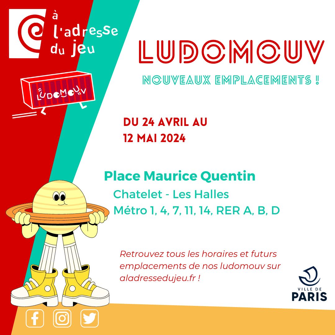 La Ludomouv est de retour dans Paris Centre ! C'est une ludothèque gratuite pour toutes et tous sans limite d’âge, animée par des professionnels du jeu !