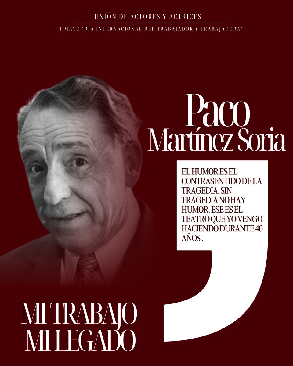 MI TRABAJO. MI LEGADO ❤️🩹

La Unión celebra el #DíaInternacionalTrabajadorTrabajadora , rescatando la memoria y recordando su inmortalidad, a través de la palabra, de toda una generación de actores y actrices que dieron vida y sentido a la profesión. 

#MiTrabajoMiLegado #1Mayo