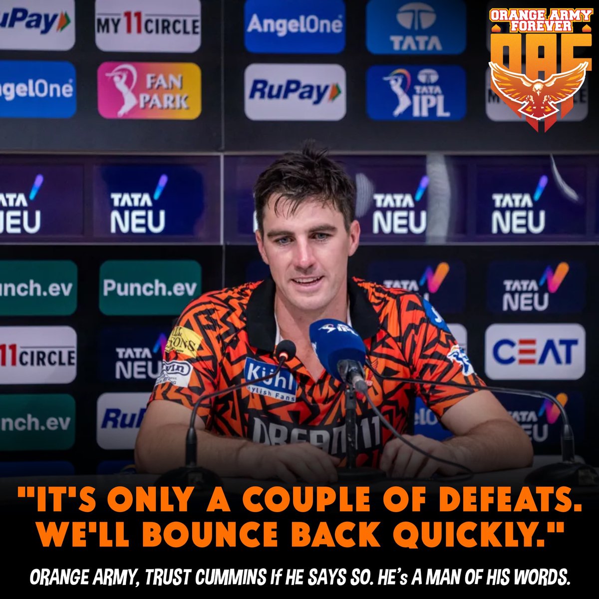 Believe in Pat, We will Bounce back for sure!💪🧡

#sunrisershyderabad #OrangeArmyForever #srhvscsk