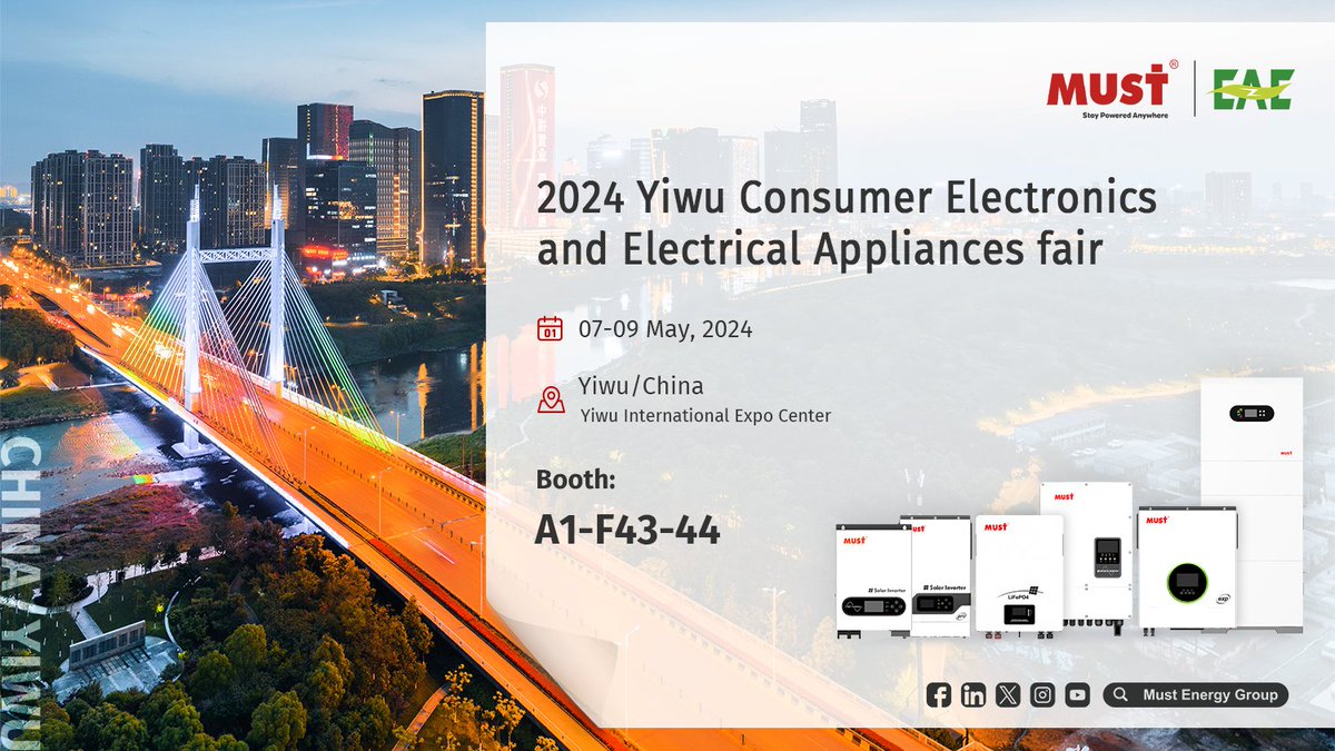 Charge Up for Innovation at the Yiwu Consumer Electronics and Appliances Exhibition 2024! 🔋 ✨ Get a first-hand look at the forefront of solar energy storage from May 7-9, 2024 at our booth A1-F43-44. We are thrilled to amplify the dialogue on eco-innovation.  See you there! 🙋‍♂️