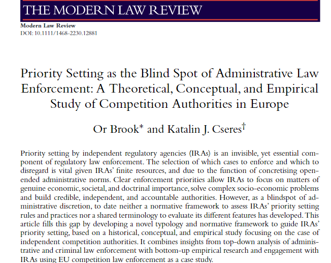 Offering a historical, conceptual, and empirical study, our paper combines insights from top-down analysis of administrative and criminal law enforcement with bottom-up empirical research and engagement using #EUCompetitionLaw enforcement as a case study.

Check it out!