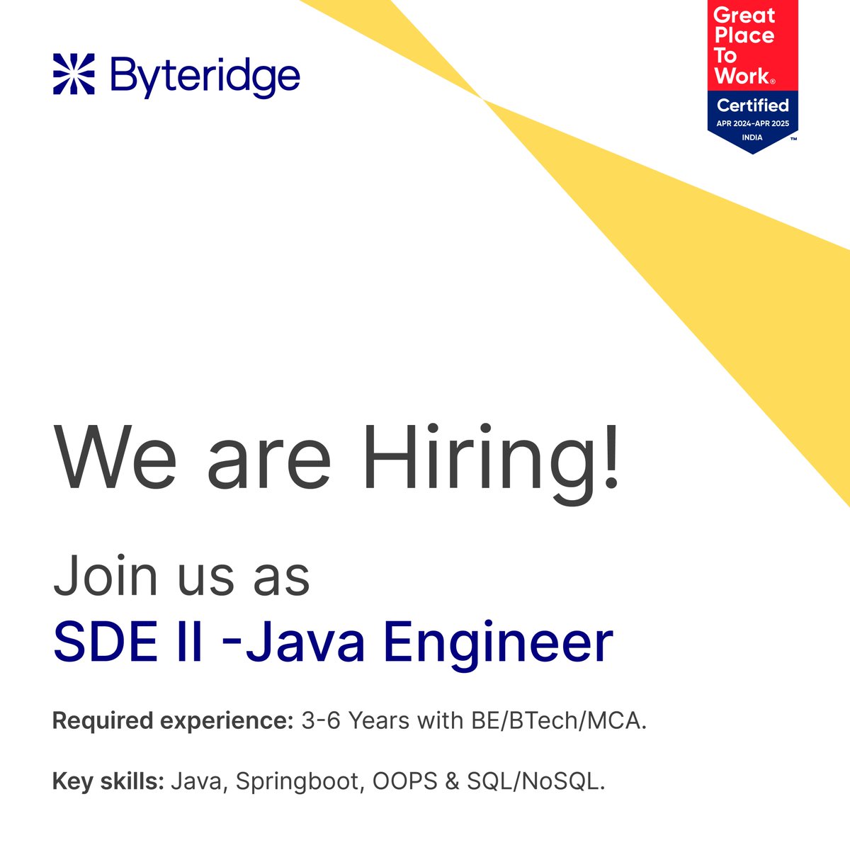 byteridge's tweet image. Join our dynamic team as an SDE II - Java Engineer!
Work from Anywhere opportunity for tech enthusiasts with 3-6 Years of experience. If you're ready to code your way to success!
Apply now: app.turbohire.co/get/UUY0anY
#JavaEngineer #WorkFromAnywhere #RemoteJobs #JobsInTech