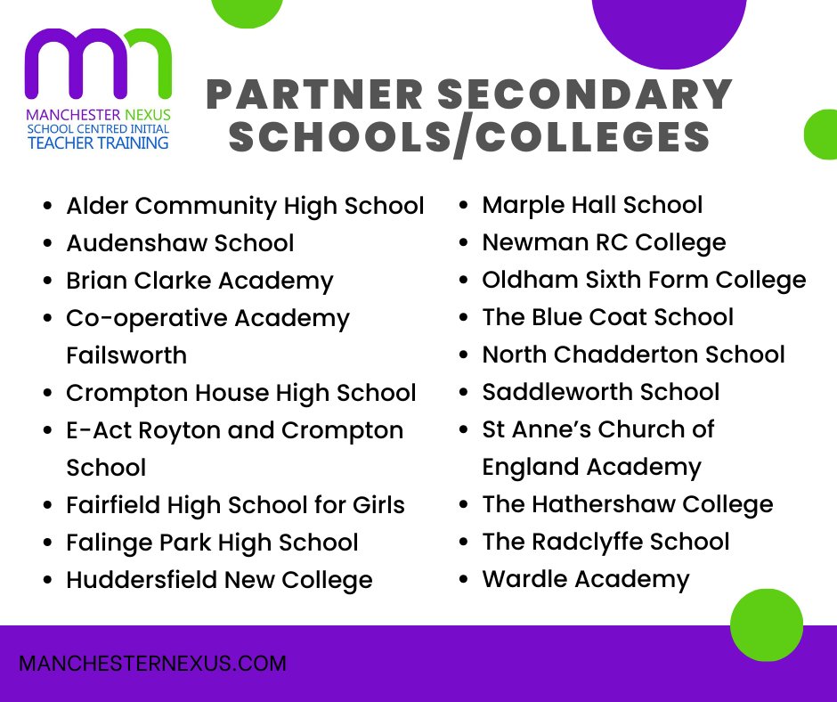 Which schools will you be placed at for your training if you choose Nexus SCITT for your Secondary Teacher Training? During your training you will be placed in two different schools to give you a real breadth of experience. manchesternexus.com/partner-school…