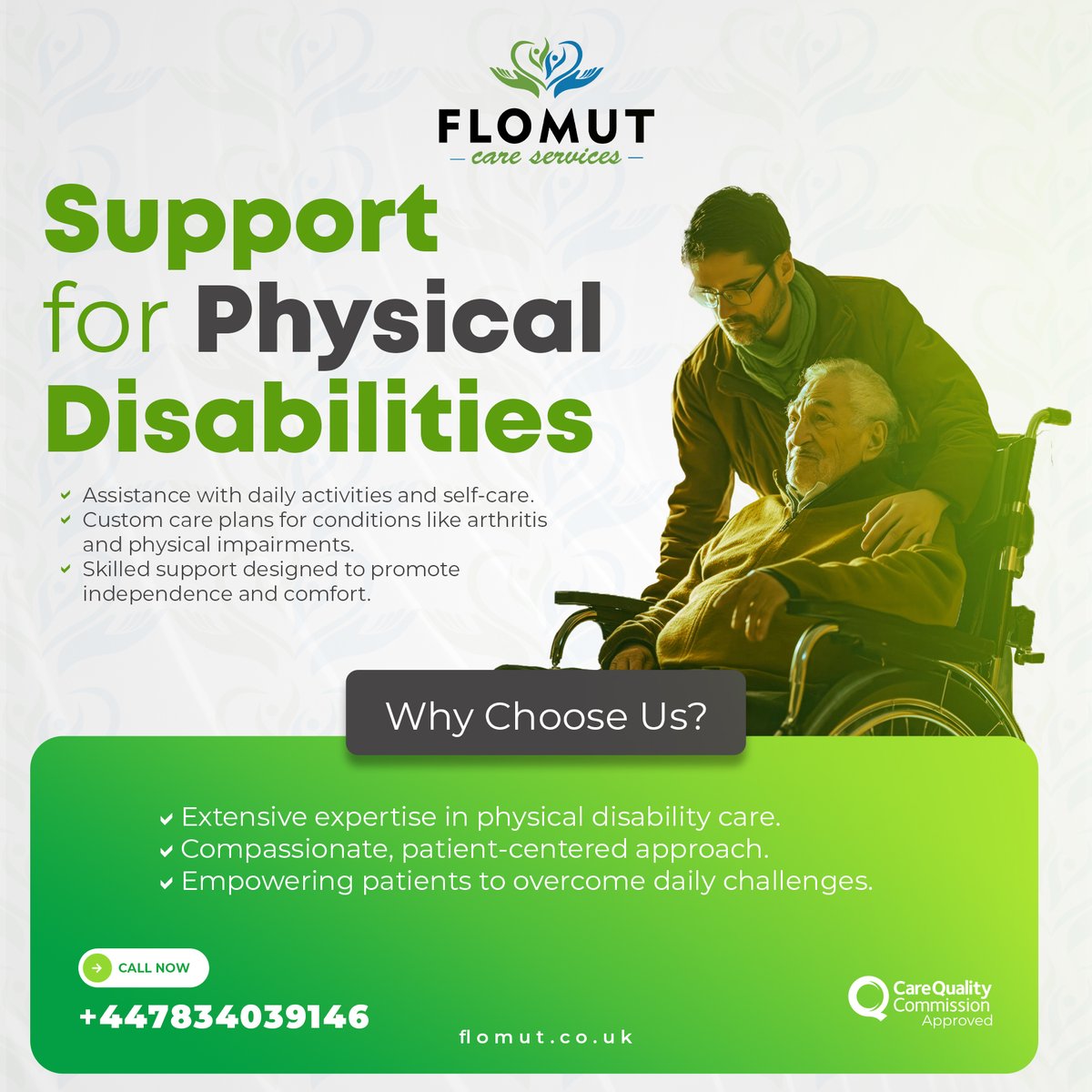 Enhance your daily life with our compassionate and customized services, designed specifically for individuals with dementia and physical disabilities. Visit flomut.co.uk to learn how we can support you in creating a brighter and more fulfilling life.