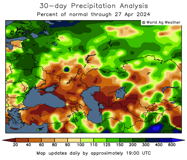 Russia's southern #wheat to see good rains over the next weeks Rainfall was extremely limited in the last month, close to 0% of normal in places Russian 12.5 wheat values moved closer to $220 pmt, up arnd $10 on month Stocks are ample but could that quickly change?