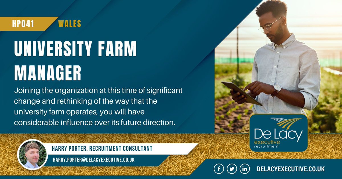 This is a rare opportunity for a progressive #FarmManager to take the reins of a renowned university farm.

As Farm Manager you will be responsible for day to day management of the farm, budgeting, health & safety etc.

Apply now: delacyexecutive.co.uk/jobs/hp041-uni…

#UKJobs #AgJobs #Hiring