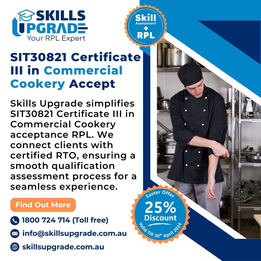 SIT30821 Certificate III in Commercial Cookery Accept Why choose us? ✅Industry-Recognised Qualification ✅Practical Training in Modern Kitchen Facilities 🍽️Embark on a delicious journey with Skills Upgrade. tinyurl.com/commercial-coo… #CommercialCookery #CookeryCourses #Australia