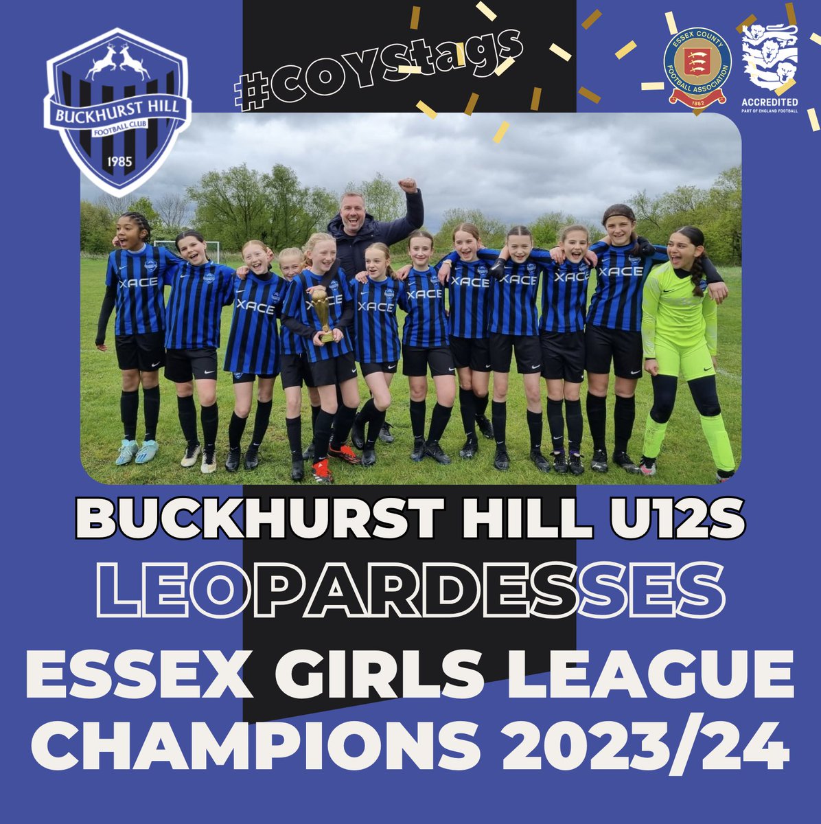 🚨CHAMPIONS! ⚫ 🔵 ⚽ 🏆 Congratulations to our Buckhurst Hill Under 12 Leopardesses for clinching the League Title in the Essex Girls League! 🏆⚽️ #Champions #EssexGirlsLeague #BuckhurstHill