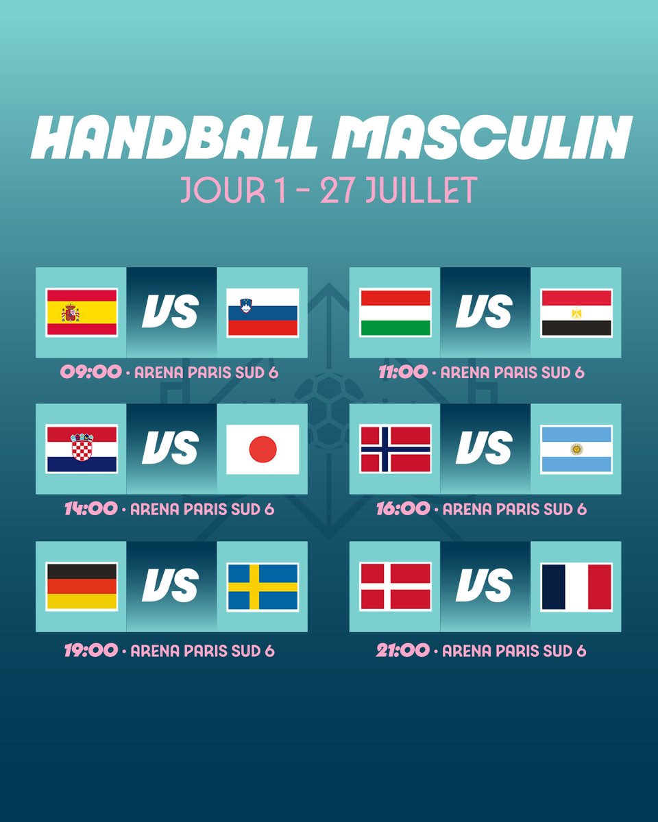 Vous l’attendiez… le calendrier du tournois olympique de handball masculin est maintenant disponible ⬇️ Psst, si ce n’est pas déjà le cas, vous pouvez encore prendre des places pour voir votre équipe à l’Arena Paris Sud sur tickets.paris2024.org 🤾