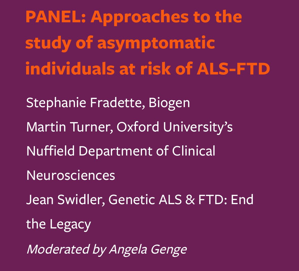 We appreciate the many scientists, clinicians , and advocates gathering in Toronto this weekend for the @ALSCanada Research Forum. Our movement was honored @Jeanc9orf72 was able to share thoughts on asymptomatic genetic ALS / FTD research in a panel with leaders in the field.