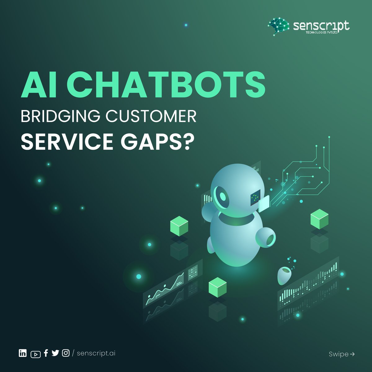 senscript's tweet image. It’s been quite a long time since the era of Artificial Intelligence began. While Artificial Intelligence (AI) has transformed many industries, customer service hasn&apos;t fully embraced AI solutions. AI-powered chatbots offer significant benefits when working alongside human agents.