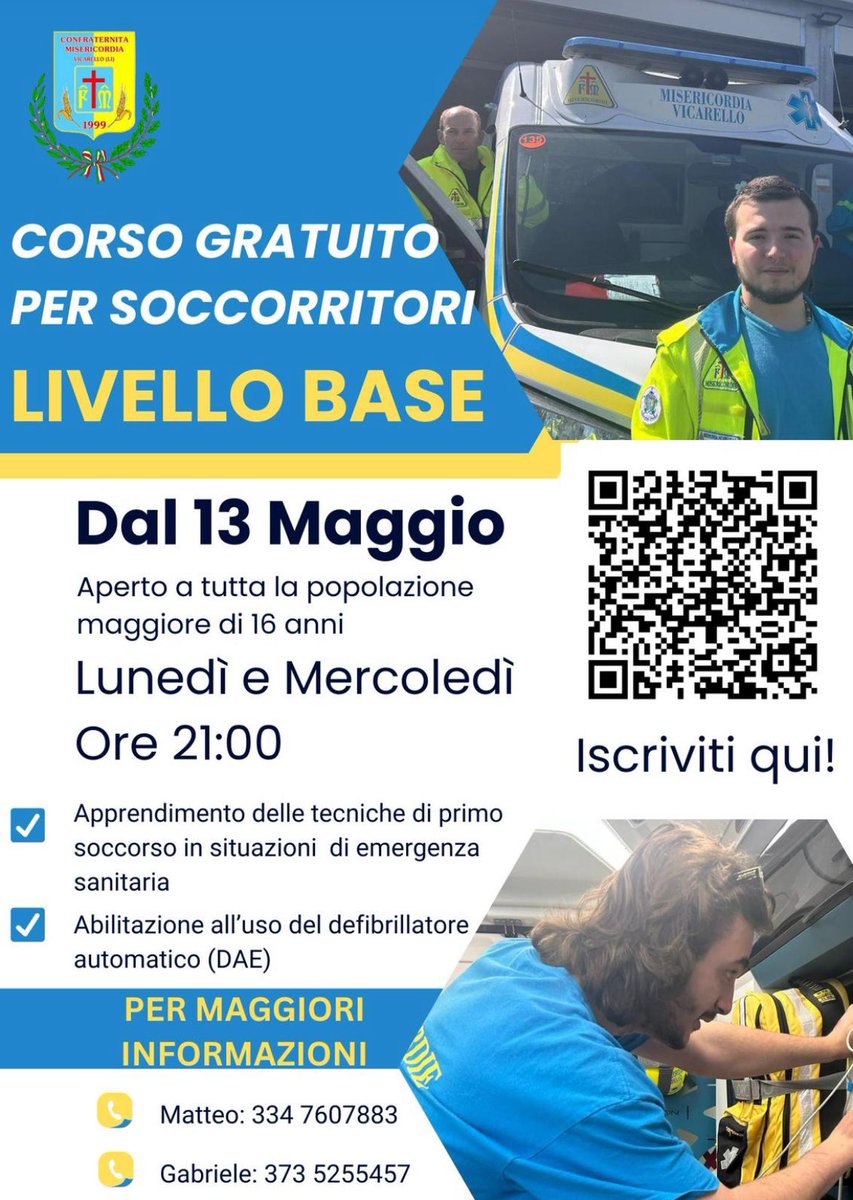 MisVic1999's tweet photo. Dal 13 Maggio nuovo corso per soccorritori di livello base https://t.co/UihGWF453b
