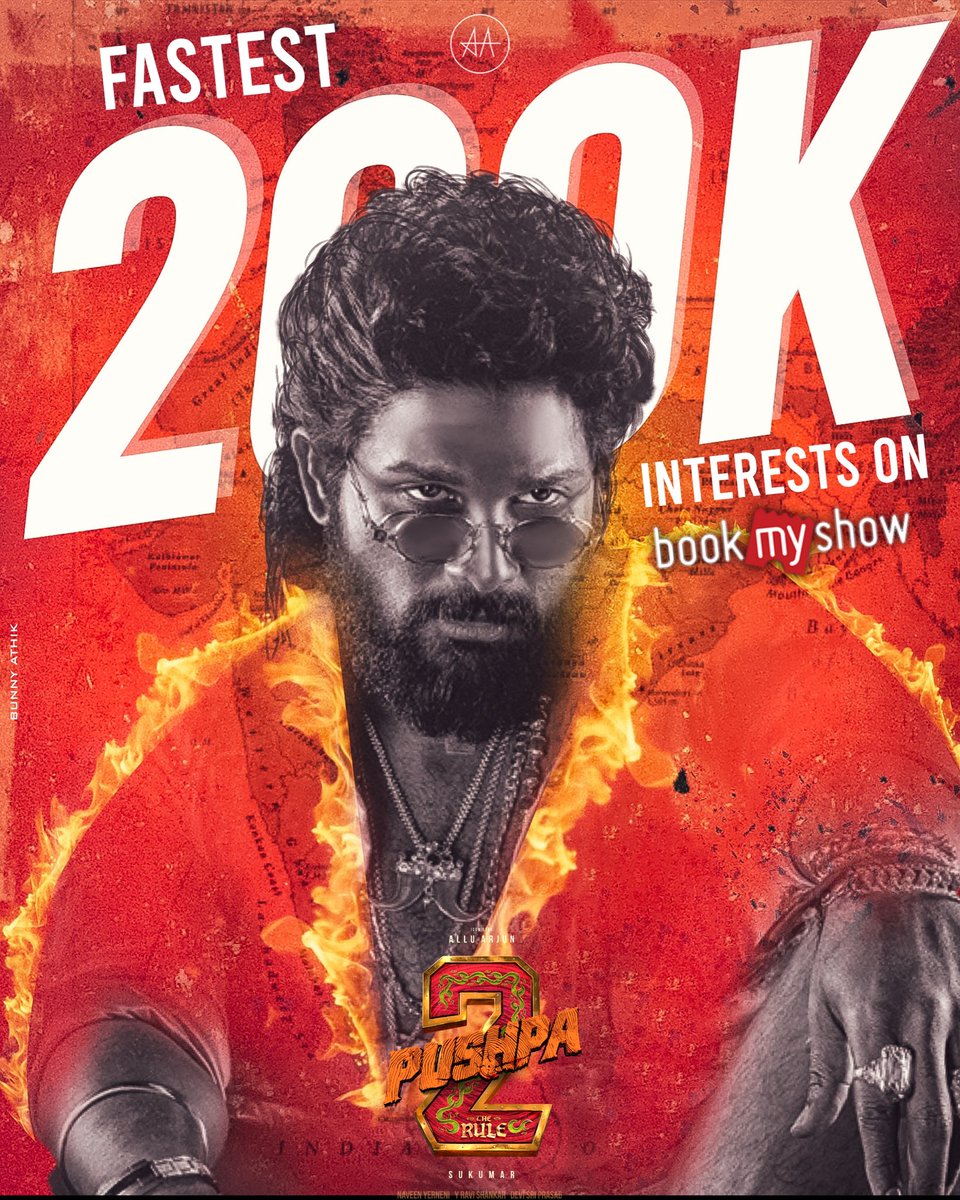 BHAAI STORM!!!🔥🔥🔥
#Pushpa2HitsFastest200KOnBMS

Most awaited #Pushpa2TheRule marks FASTEST 200K Interests on <a href="/bookmyshow/">BookMyShow</a> for any Pan India film ever🛐

PushpaRaj Alerts Box-office ⚠️