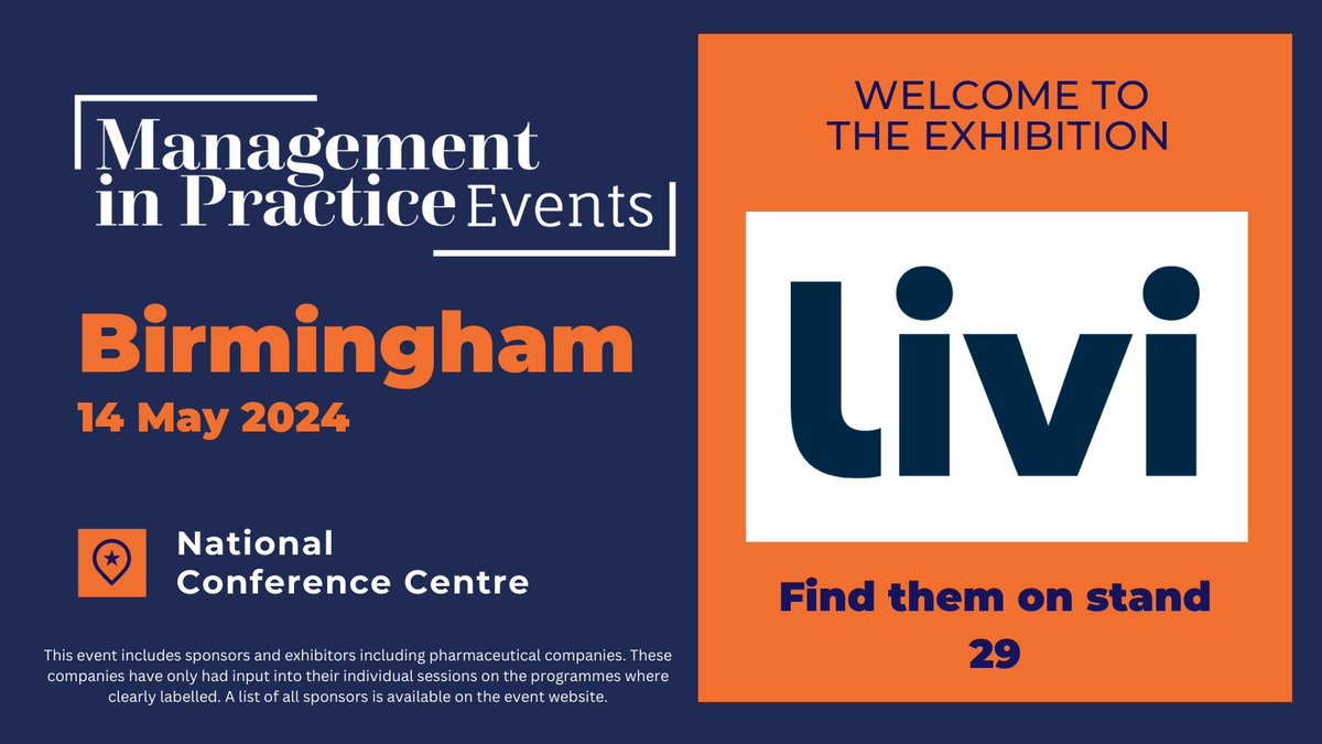 We are delighted to welcome @livi_uk to the exhibition at Management in Practice Birmingham! Visit them on 14 May to find out more about how their services can support your practice: buff.ly/3PZEWts