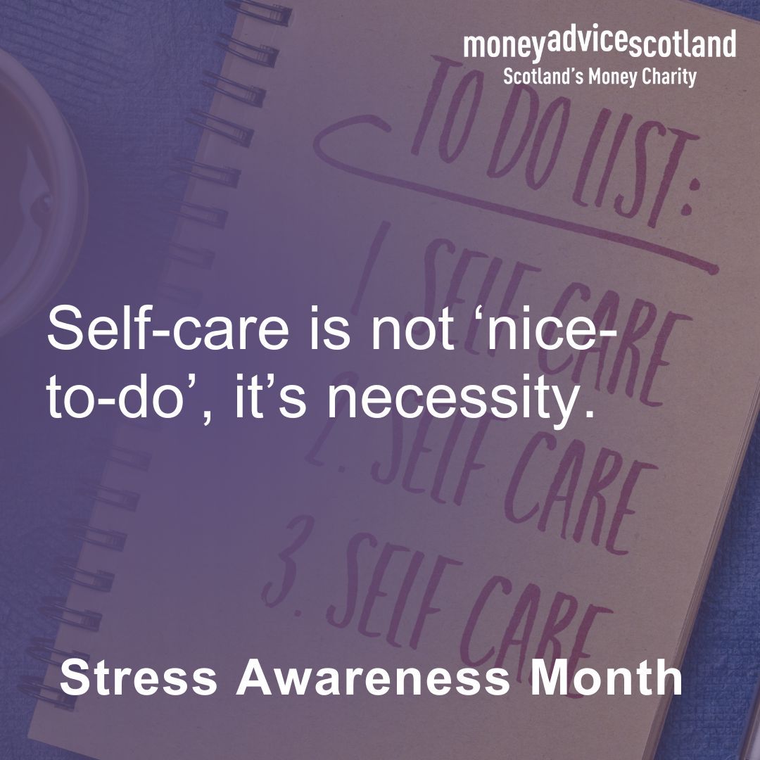 Self-care is any behaviour that promotes health and wellbeing, and goes a long way to help combat stress. Make sure self-care tasks, like taking breaks, are included in your 'to-do' lists if you're struggling to motivate yourself to show self-care at work. #StressAwarenessMonth