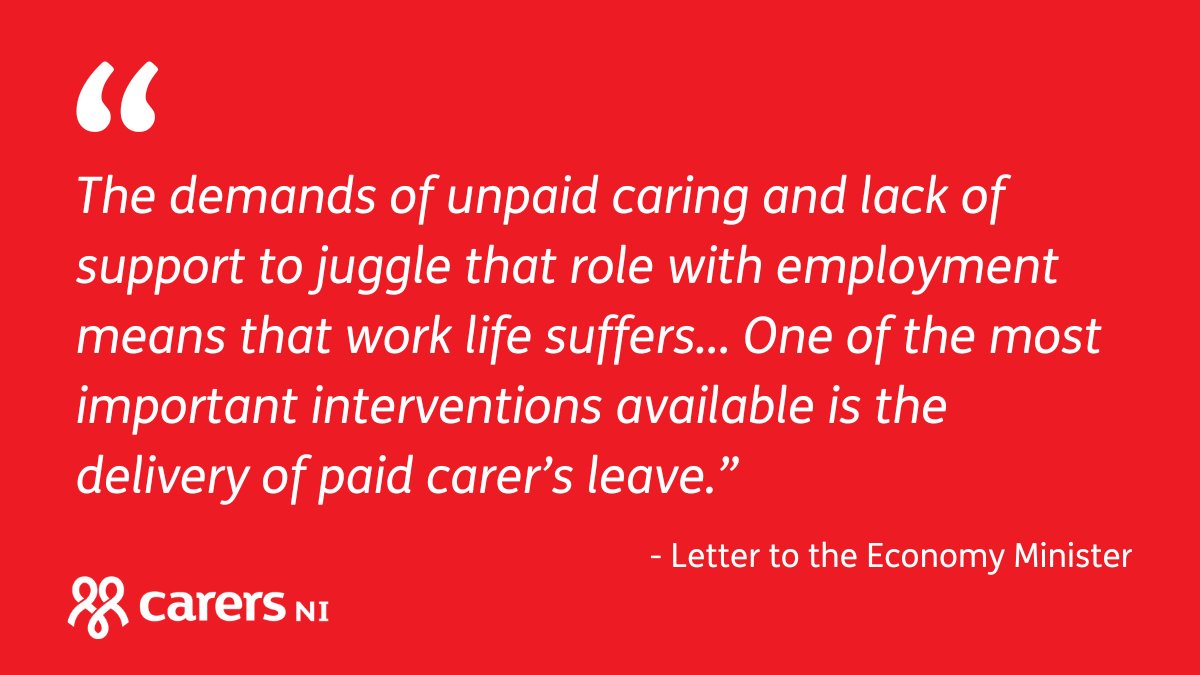 Trade union leaders, economists and community sector groups from across Northern Ireland have written to Economy Minister @conormurphysf today and called on him to include paid carer's leave in his pending Employment Rights Bill. Read the letter: carersuk.org/press-releases…