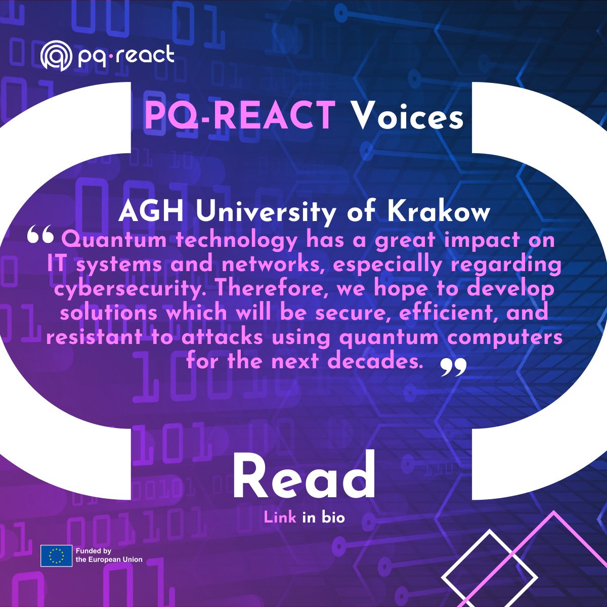 📣 #PQREACTvoices The @PQREACT team👥consists of 12 distinct but highly experienced organisations working together to address the challenges of post-quantum cryptography! 🎙 Let's hear some thoughts from our consortium members! 🎤Today we have @AGH_Krakow:rb.gy/n3glfg