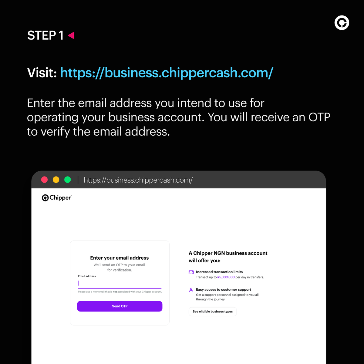 Take your business to new heights with a Chipper Business Account today! 🚀 
Discover higher limits and seamless transactions. Follow our simple guide or tap the link below to sign up.
#ChipperCash business.chippercash.com