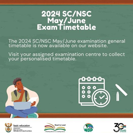 The 2024 SN/NSC May/June examination timetable is now available on the Department of Basic Education website rb.gy/wr7kyc You can also visit your assigned examination centre to collect your personalised timetable #MayJuneexamination @GCISGauteng @GCIS_IRC @GovernmentZA