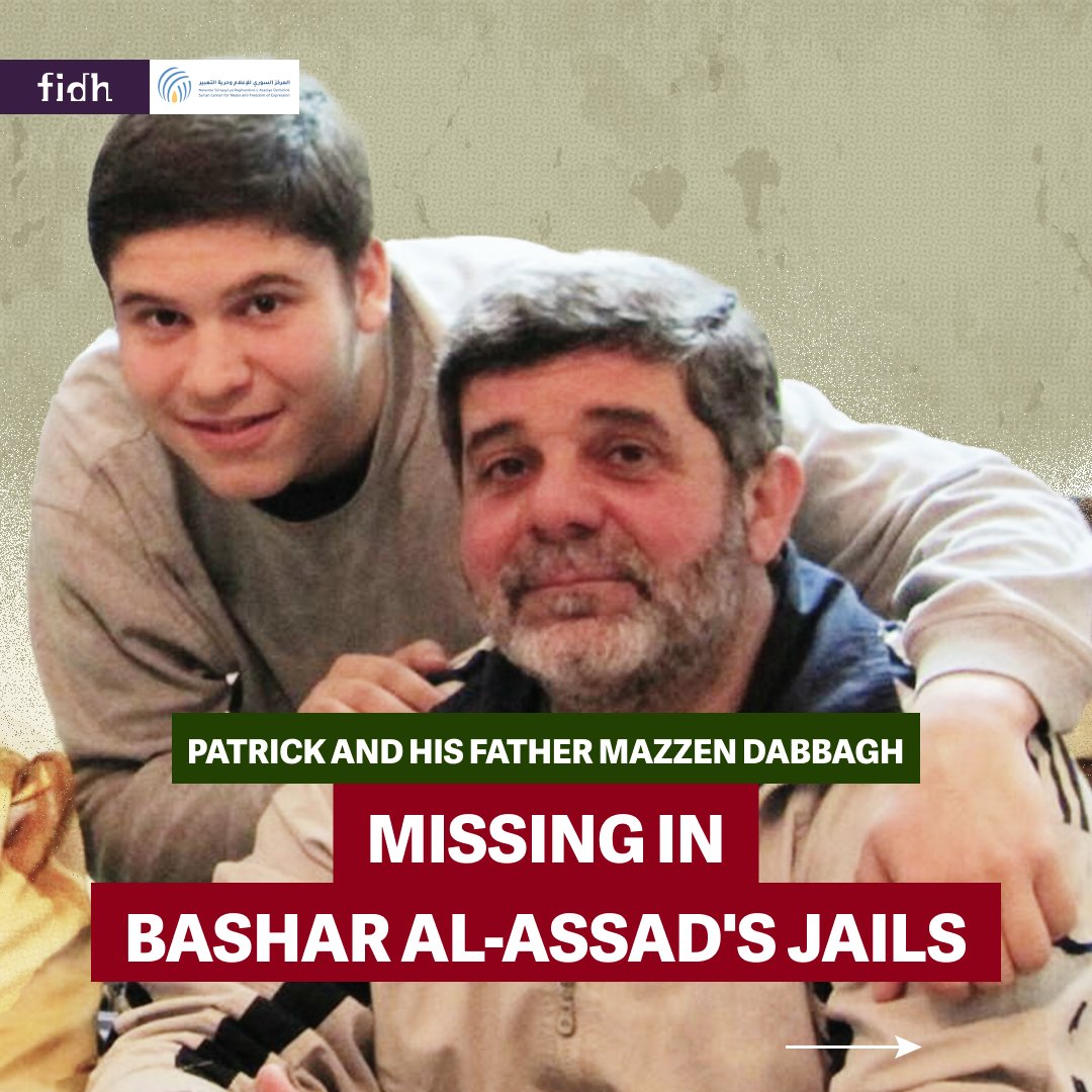 🇸🇾#Dabbaghcase : Patrick and his father Mazzen Dabbagh, missing in Bashar al-Assad's jails Patrick was 20 years old. His father, Mazzen Dabbagh, was 48 when they were abducted in 2013 by the Syrian authorities. 🧵👇