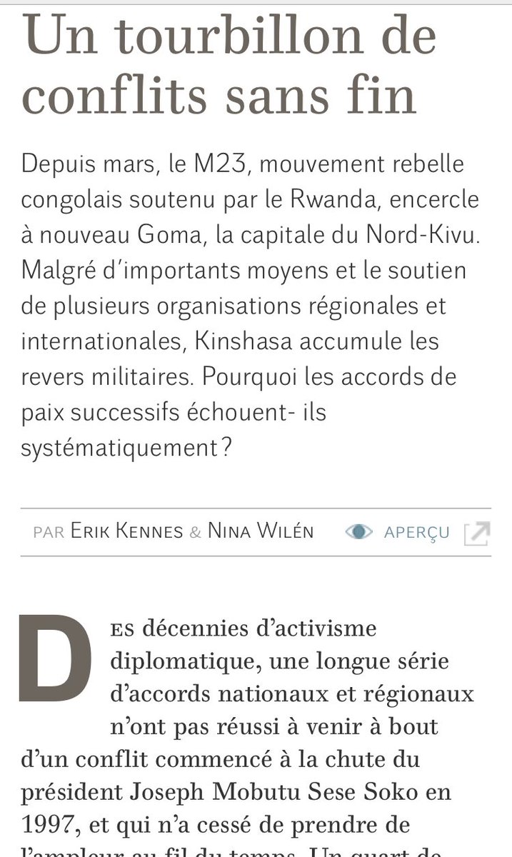 Très contente d’avoir contribué au dernier numéro du @mdiplo Le Monde Diplomatique avec un article sur les conflits en #RDC co-signé avec Erik Kennes. monde-diplomatique.fr/2024/05/KENNES…