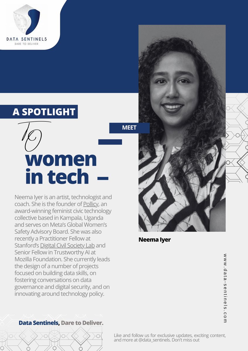 🌟 #MondayMotivation: Celebrating @NeemaIyer, a trailblazer in tech and founder of @PollicyOrg . From @StanfordAILabs to @mozilla 's AI initiatives, she's shaping the future of digital policy and women's safety globally. 🌍✨ 👉 data-sentinels.com