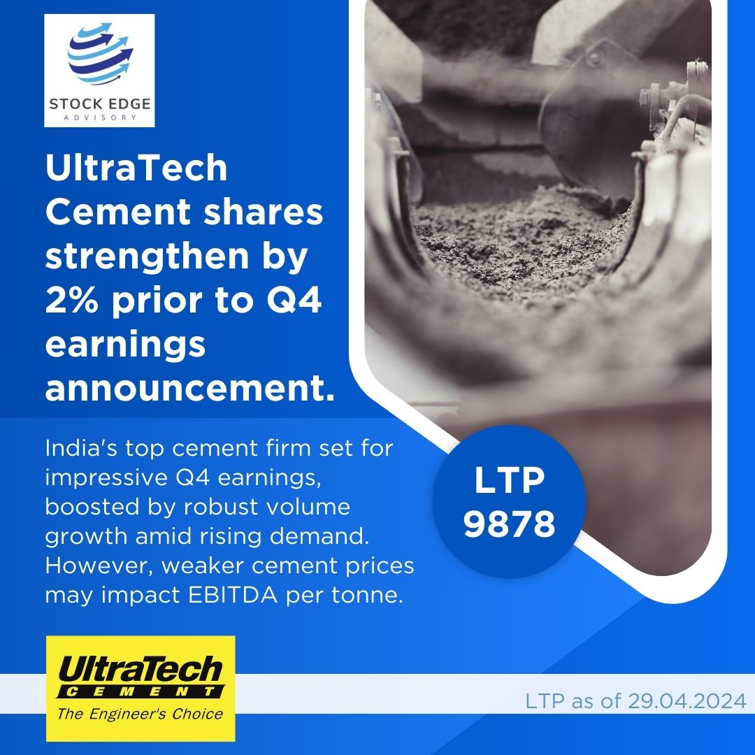 Exciting news! India's leading cement company is set to announce strong Q4 earnings, driven by robust volume growth. Stay tuned for updates on UltraTech Cement's performance. #UltraTechCement #Q4Earnings #CementIndustry #FinancialNews